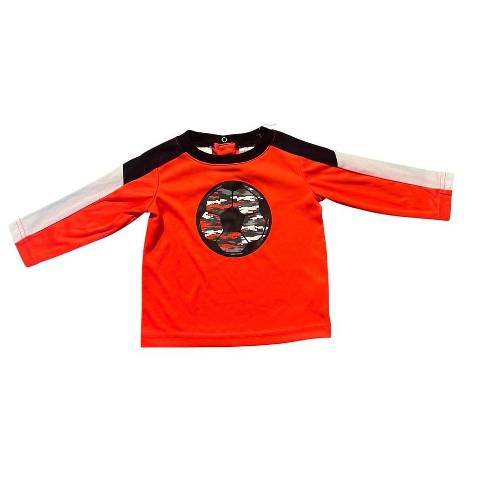 Koala Kids Orange Soccer Camo Long Sleeve Shirt 3-6 Months Snap Neck Top (0940)